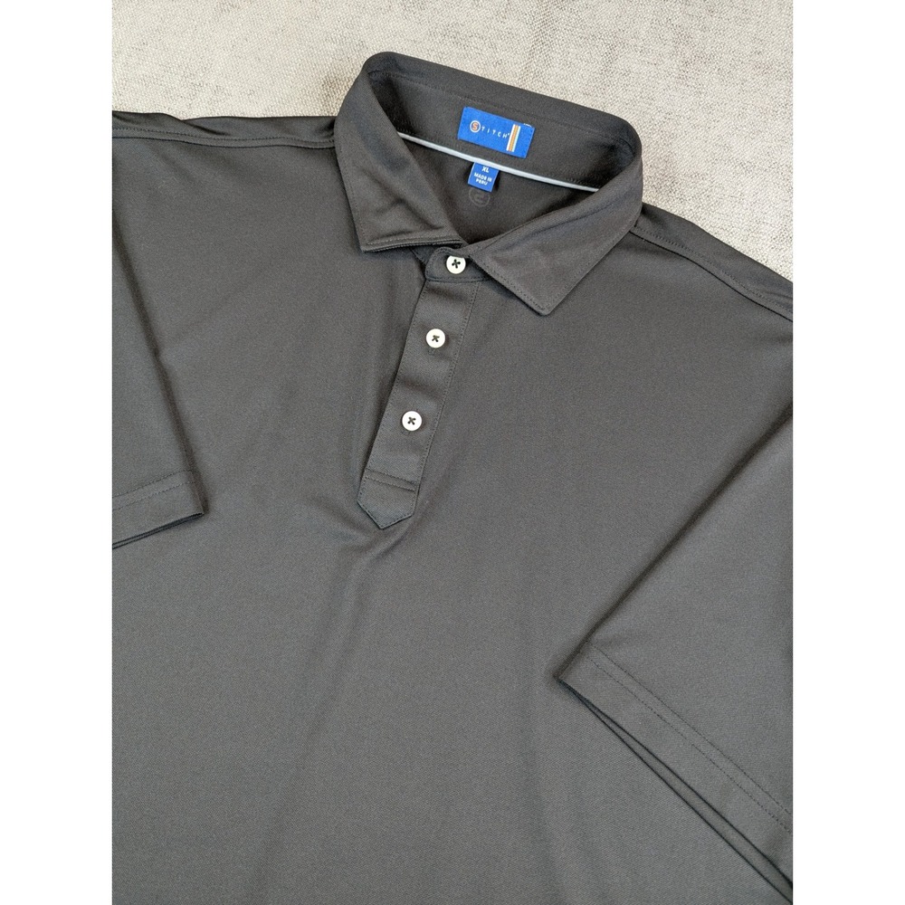 Stitch Golf Polo Shirt Mens XL Black Short Sleeve Performance Stretch Pique Tee